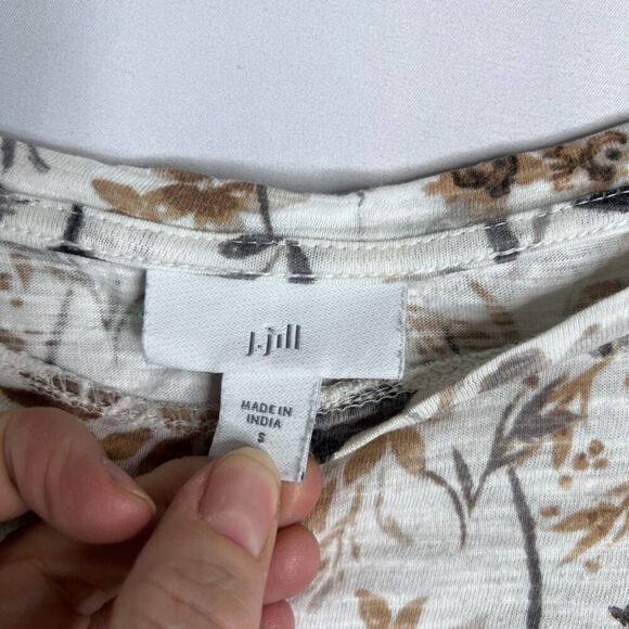 J. Jill White Floral Print 3/4 Sleeve Rough Edge Pullover Blouse Size Small - Picture 7 of 10